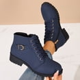 thumbnail image 1 of BRGZLK Lace Up Platform Ankle Boots Round Toe Side Zipper Chunky Low Heel Ankle Boots Solid Color Classic Fall Winter Footwear 2026 Blue 40, 1 of 9