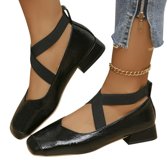 BRGZLK Lacquered Mary Shoes Shallow Cut Rectangular Toe One Foot Style Single Shoe