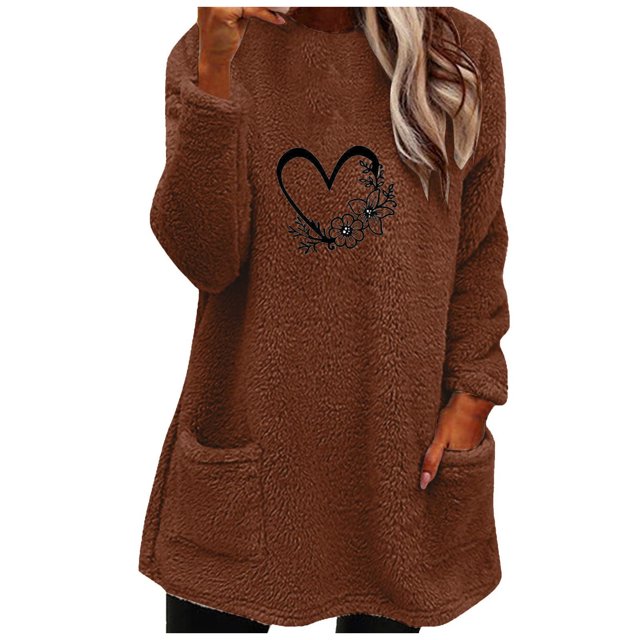 BRGZLK Ladies Fleece Tops Winter Fluffy Fuzzy Pullover Teddy Bear Soft