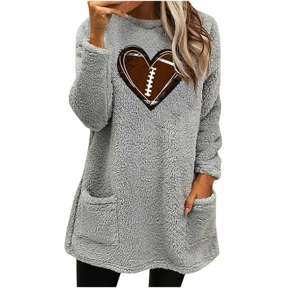 BRGZLK Ladies Fleece Tops Winter Fluffy Fuzzy Pullover Teddy Soft Sweatshirt Ladies Funny Novelty Printed Tops Sherpa Plush Outerwear Warm Soft Sweatshirts with Pockets