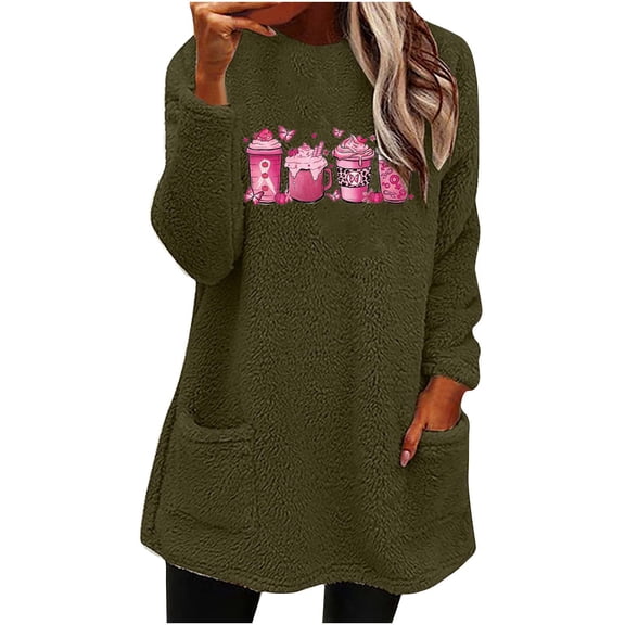 BRGZLK Ladies Fleece Tops Winter Fluffy Fuzzy Pullover Teddy Soft Sweatshirt Ladies Funny Novelty Printed Tops Sherpa Plush Outerwear Warm Soft Sweatshirts with Pockets