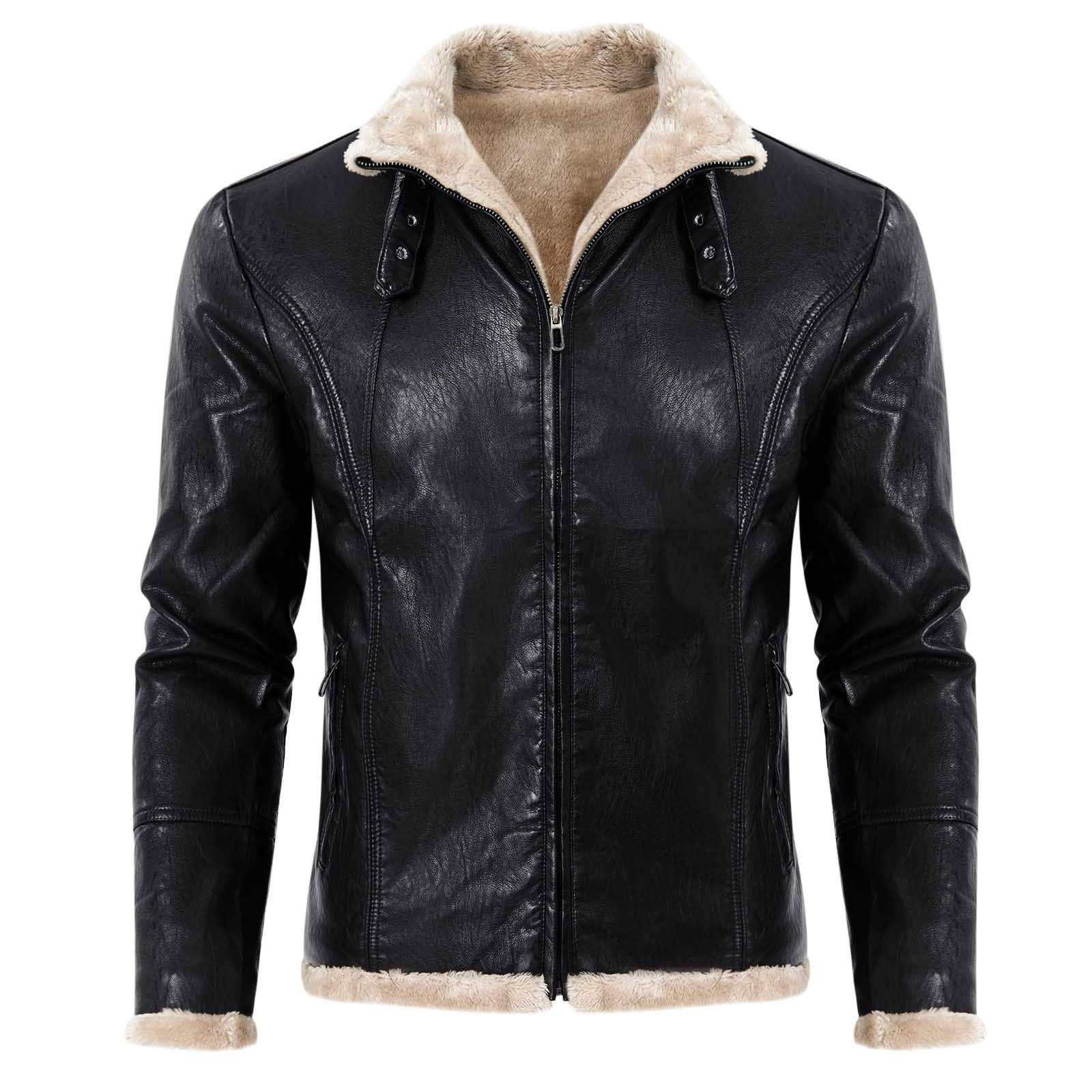BRGZLK Leather Jacket Mens Fleece Lined Jacket Deals of The Day Collar ...