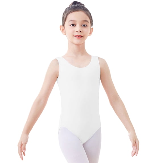 BRGZLK Leotards for Girls Spring Summer Solid Color Soft Comfortable Gymnastics Dance Practice Bodysuit Round Neck Camisole Tank Tops White 12-14 Years