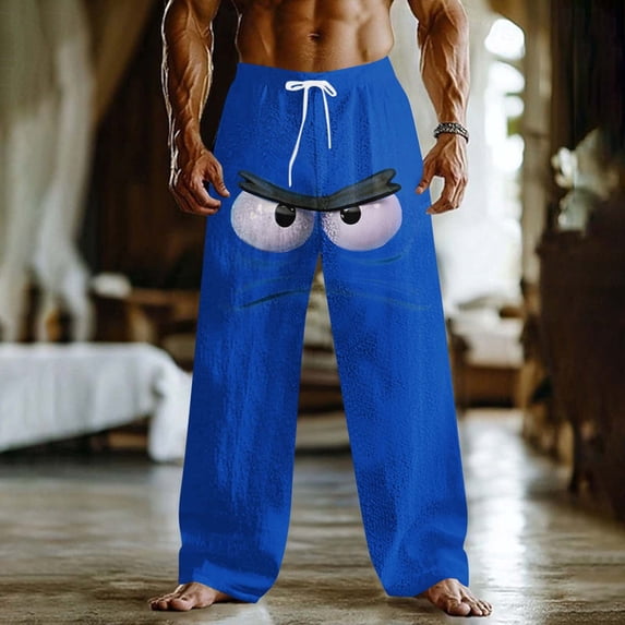 BRGZLK Linen Pants Men Beach Funny Graphic Pant Loose Casual Elastic Waist Drawstring Trousers Summer Vacation Outfits