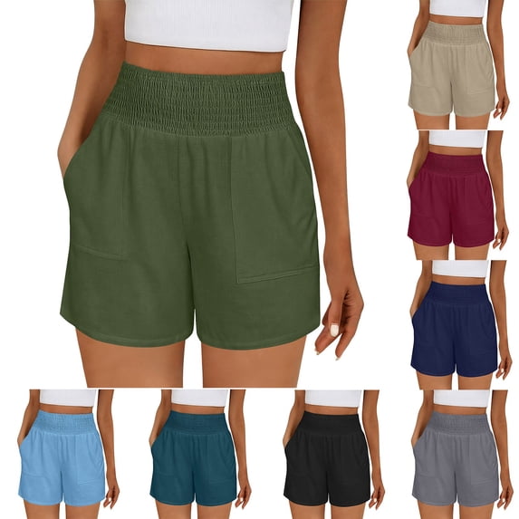 BRGZLK Linen Shorts For Women Casual Summer High Waisted Wide Leg Lounge Beach Vacation Shorts with Pockets 2026