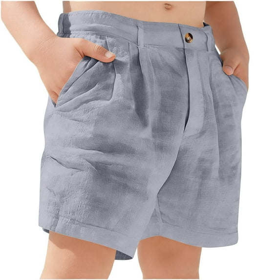 BRGZLK Linen Shorts for Kids Summer Solid Color Elastic High Waisted Lightweight Wide Leg Straight Leg Casual Bermuda Shorts with Pockets for Boys Girls Gray 12-13 Years