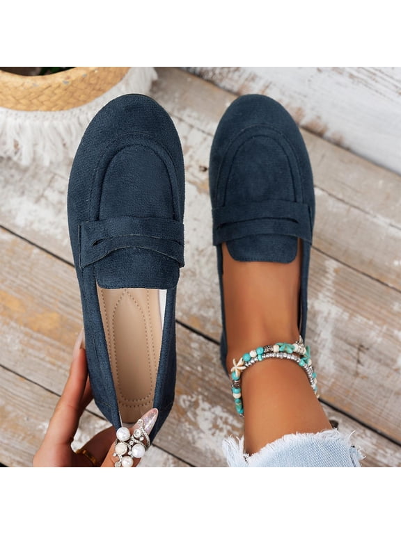 Loafers for Women Summer Versatile Solid Color Soft Sole Comfortable Classic Slip On Flat Shoes for Work Office Everyday Walking Dark Blue 6