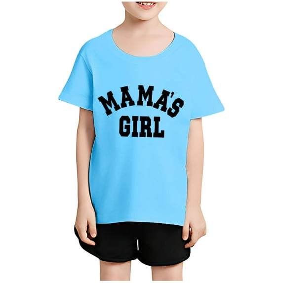 BRGZLK MAMAS GIRL Print T Shirts Fashion Round Neck Short Sleeve Casual T Shirt Casual Summer Comfortable Loose Fit Breathable Tops Shirt Unisex Light Blue 2-3 Years