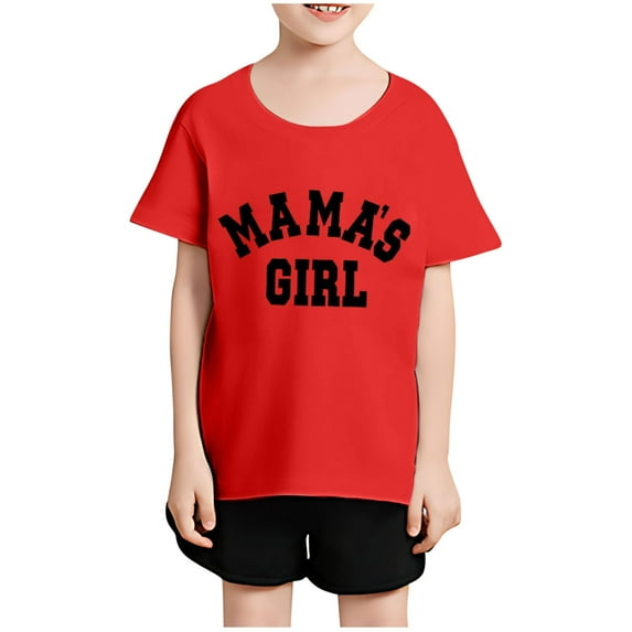 BRGZLK MAMAS GIRL Print T Shirts Fashion Round Neck Short Sleeve Casual T Shirt Casual Summer Comfortable Loose Fit Breathable Tops Shirt Unisex Red 2-3 Years