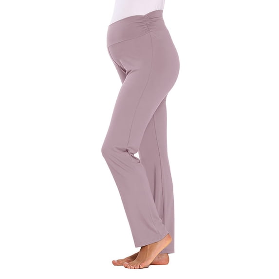 BRGZLK Maternity Over The Belly Pants Belly Support Casual Solid Color Casual Comfy Pregnancy Full Length Secret Fit Leggings for Spring Summer light purple M