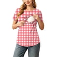 thumbnail image 1 of BRGZLK Maternity Color Block Tops Casual Summer Trendy Round Neck Short Sleeve Pullover T-Shirt Lightweight Comfortable Nursing Top 2026 Red A XL, 1 of 8