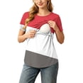thumbnail image 1 of BRGZLK Maternity Color Block Tops Casual Summer Trendy Round Neck Short Sleeve Pullover T-Shirt Lightweight Comfortable Nursing Top 2026 Red M, 1 of 8