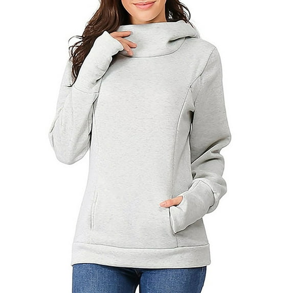 BRGZLK Maternity Cowl Neck Hoodie Tops Casual Fashion Solid Color Diagonal Zipper Long Sleeve Hoodie Pullover Blouse Gray XL