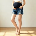thumbnail image 1 of BRGZLK Maternity Denim Shorts Summer High Waist Belly Support Ripped Distressed Hem Jean Shorts Trendy Comfy Summer Pregnancy Shorts for Daily Dark Blue M, 1 of 6