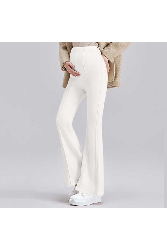 Maternity Flare Yoga Pants Spring Summer 2026 Elastic Waist Comfort Breathable Over The Belly Pregnancy Bell Bottom Leggings for Daily White M
