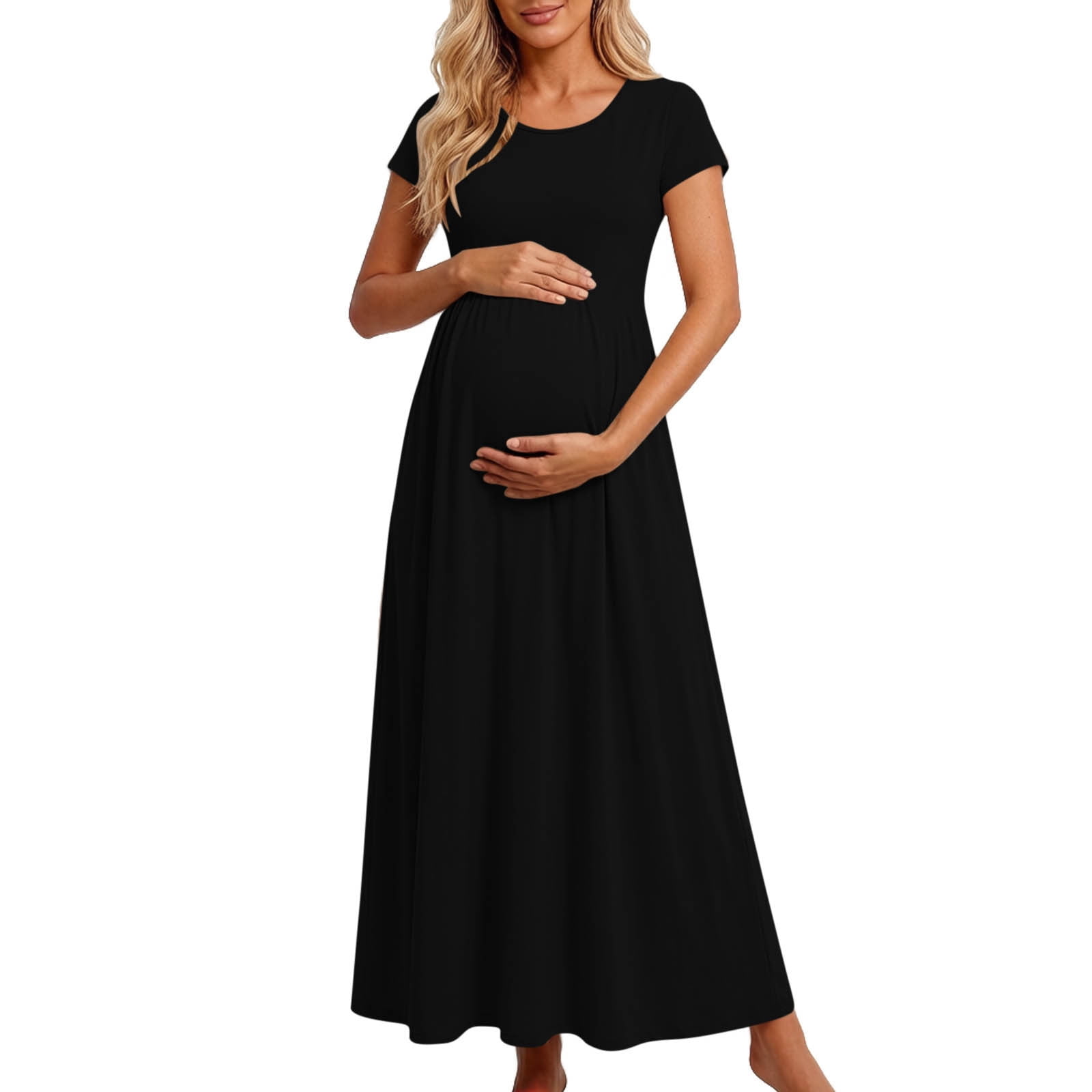 black maternity maxi dress Solid Long Sleeve Scoop Neck Large a family gathering Black boohoo Maternity Tie Shoulder