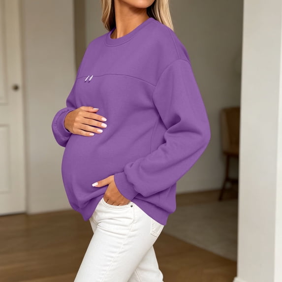 BRGZLK Maternity Nursing Sweatshirt for Women Stylish Crewneck Hidden Zip Nursing Sweatshirt Casual Long Sleeve Postpartum Breastfeeding Pullover Tops Purple L