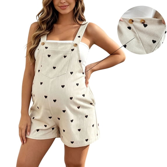 BRGZLK Maternity Overall Shorts for Women Fashion Casual Sleeveless Adjustable Waist Loose Heart Print Overalls Jumpsuit Shorts,Maternity Overalls Shorts 2026 Black A L