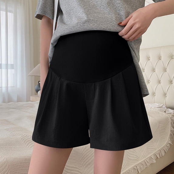 BRGZLK Maternity Shorts Plus Size Over The Belly 3" Shorts Stretch Pleated Tailored Work Comfy Casual Dressy Shorts for Outerwear Black L