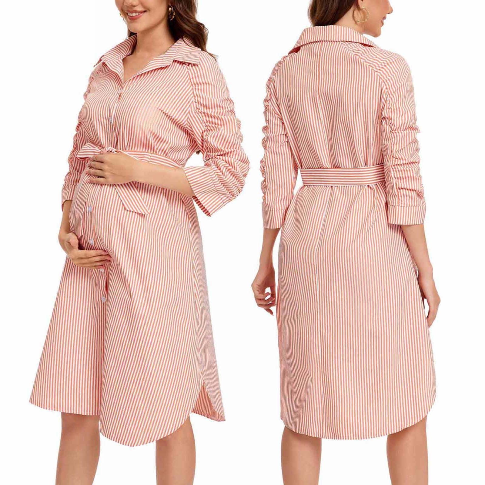 Striped Shirt Dress Women 2026.BRGZLK Maternity Striped Shirt Dress For Women Summer 2026 Loose 3/4 ...