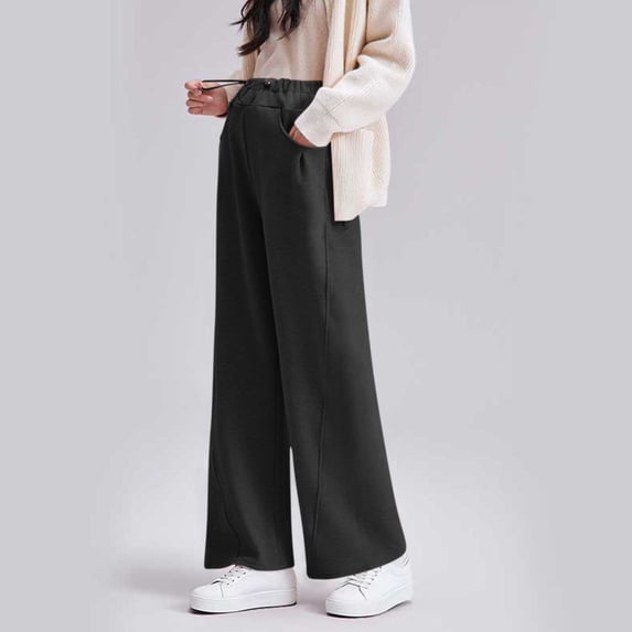 BRGZLK Maternity Wide Leg for Women Summer Casual Solid Color Drawstring Elastic Waist Soft Comfy Outerwear Belly Support High Waisted Baggy Sweat Pants Black XL