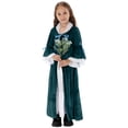 thumbnail image 1 of BRGZLK Medieval Princess Costume Solid Color Long Sleeve Round Neck Gown French Retro Long Skirt Flower Girl Dress Robe Gown Green 11-12 Years, 1 of 5