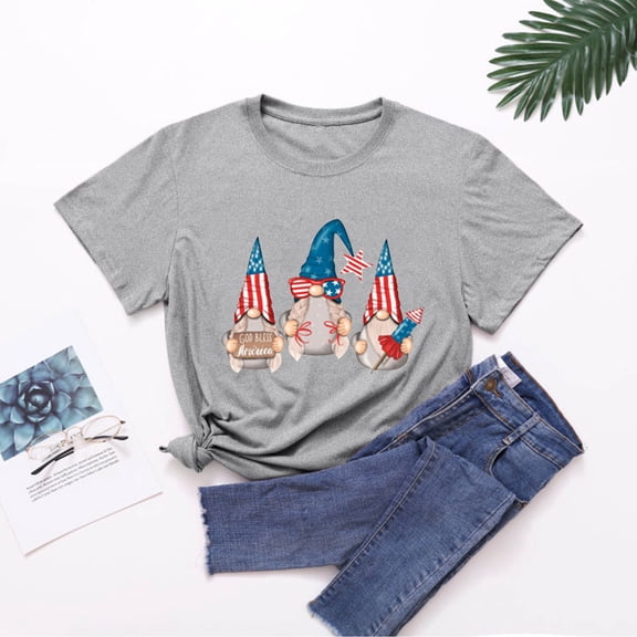 BRGZLK Men And Women's 4Th Of July Tops Summer Independence Day Flag Printed Tees Loose Round Neck Short Sleeve T Shirt Gray S