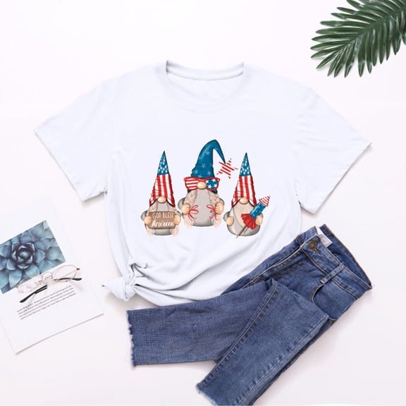 BRGZLK Men And Women's 4Th Of July Tops Summer Independence Day Flag Printed Tees Loose Round Neck Short Sleeve T Shirt White S