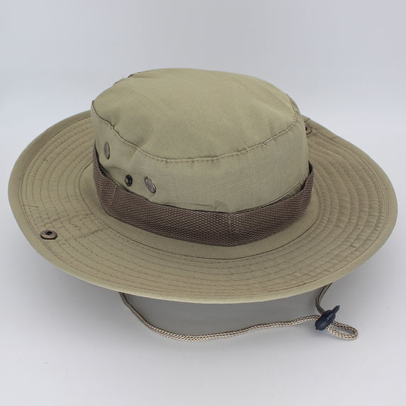 BRGZLK Men Boonie Bucket Hats Lightweight Casual Wide Brim Jungle Round Brim Hat for Outdoor Fishing Hunting Khaki One Size