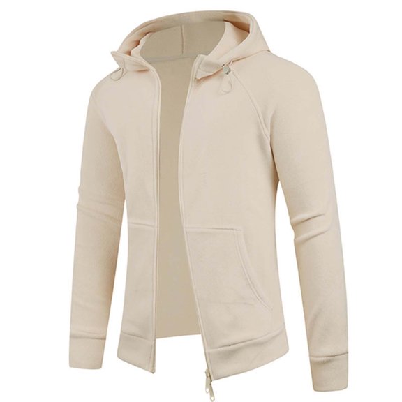 BRGZLK Men Coats Fashion Full Zipper Pocket Solid Color Long Sleeve Hooded Double Sided Aurora Fleece Casual Jacket Khaki XXXL