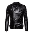 thumbnail image 1 of BRGZLK Men Coats Slim Tight Zipper Leather Coat Fashion PU Leather Jacket Mens Long Sleeve Fall Winter Motorcycle Leather Jacket Black XL, 1 of 3