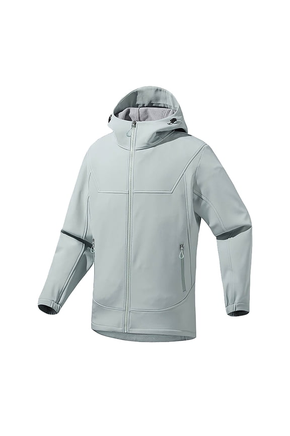 Men Coats Solid Color Outdoor Pocket Zipper Long Sleeve Windproof Water Splash Proof Fleece Lined Windbreaker Hooded Coat for Fall Winter Green S