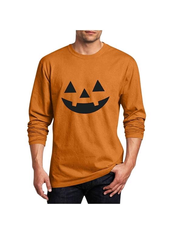 Men Halloween Sweatshirt Stylish Funny Cute Graphic Long Sleeve Crewneck Tops Lightweight Comfortable Pullover Basic Tee Unisex Casual Fall Winter Clothes, Men's Gift Orange C XL