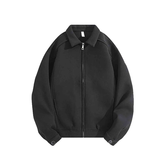 BRGZLK Men Jacket Fashion Solid Color Simple Turn Down Collar Zipper Loose Casual Jacke with Pockets Black XXL