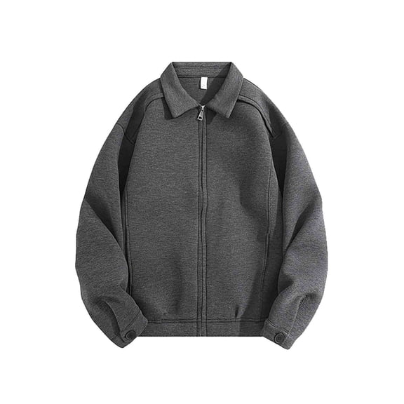 BRGZLK Men Jacket Fashion Solid Color Simple Turn Down Collar Zipper Loose Casual Jacke with Pockets Dark Gray L