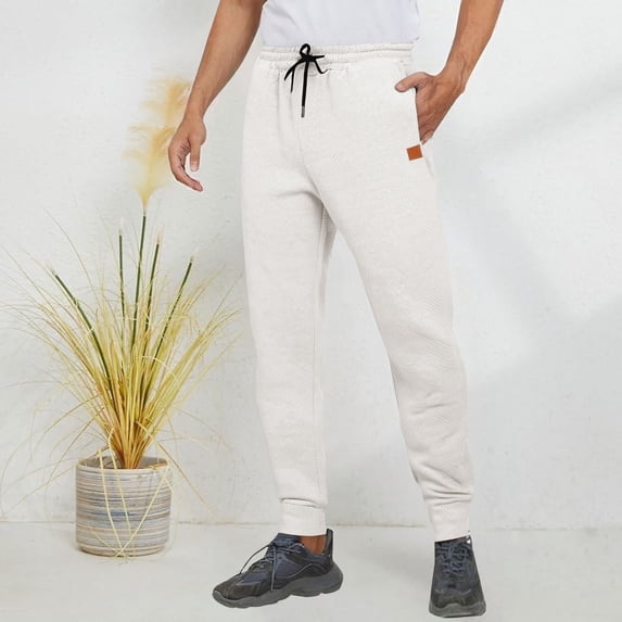 BRGZLK Men Jogger Sweatpants Trendy Pants Relaxed Fit Textured Casual Gym Solid Color Jacquard Drawstring Elastic Waist Sweatpants with Pockets Comfy