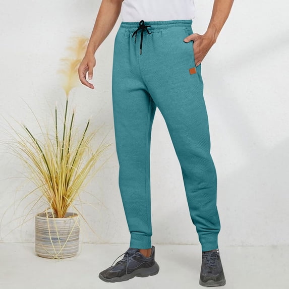 BRGZLK Men Jogger Sweatpants Trendy Pants Relaxed Fit Textured Casual Gym Solid Color Jacquard Drawstring Elastic Waist Sweatpants with Pockets Comfy