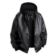thumbnail image 1 of BRGZLK Men Winter Coats Solid Color Leather Coat Fashion PU Leather Long Sleeve Hooded Fake Two Piece Riding Trendy Leather Coat Black L, 1 of 4