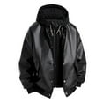 thumbnail image 1 of BRGZLK Men Winter Coats Solid Color Leather Coat Fashion PU Leather Long Sleeve Hooded Fake Two Piece Riding Trendy Leather Coat Black XXL, 1 of 4