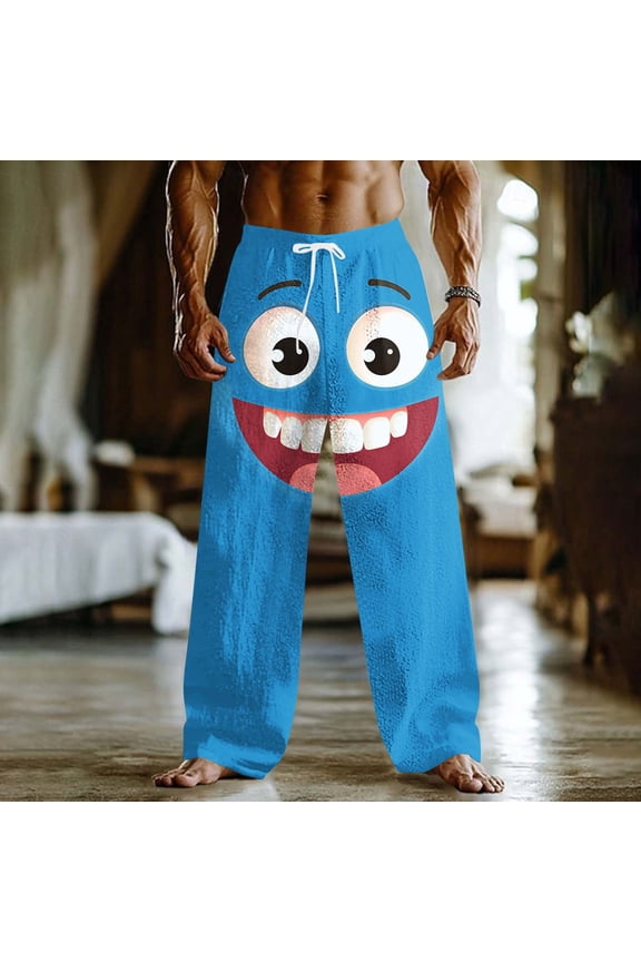 Men's Baggy Pant Funny Meme Elastic Waist Drawstring Beach Pants Novelty Graphic Vacation Wide Leg Trouser with Pocket