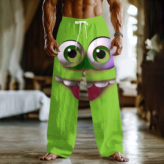 BRGZLK Men's Baggy Pants Wide Leg Funny Meme Elastic Waist Drawstring Beach Pants Novelty Graphic Vacation Wide Leg Trouser with Pocket