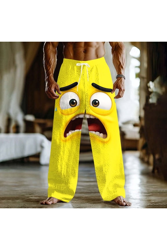 Men's Baggy Pants Wide Leg Funny Meme Elastic Waist Drawstring Beach Pants Novelty Graphic Vacation Wide Leg Trouser with Pocket