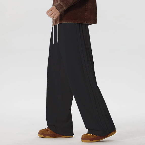 BRGZLK Men's Baggy Sweatpants Elastic Waist Drawstring Wide Solid Color Straight Leg Sweatpants Casual Joggers with Pockets