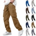thumbnail image 1 of BRGZLK Men's Casual Cargo Pants Solid Color Button Workout Joggers Stretch Sweatpants Hiking Drawstring Tactical Pants with Multi Pockets, 1 of 7