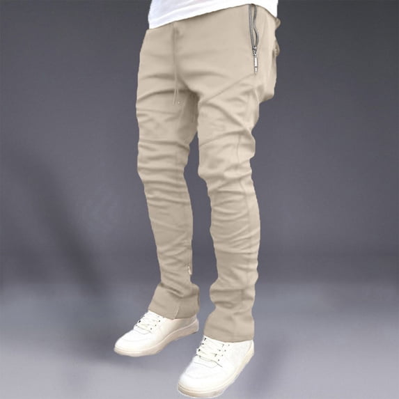 BRGZLK Men's Casual Cargo Pants Workout Joggers Drawstring Waist Pants Stacked Flared Cool Outdoor Sweatpants with Pockets