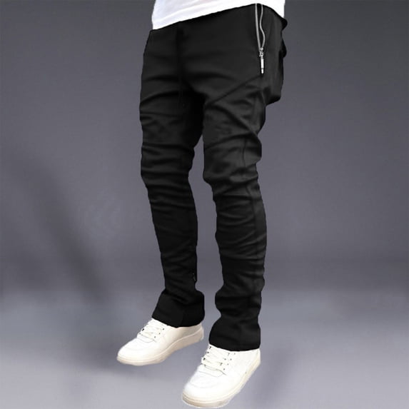 BRGZLK Men's Casual Cargo Pants Workout Joggers Drawstring Waist Pants Stacked Flared Cool Outdoor Sweatpants with Pockets