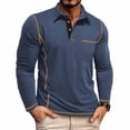 thumbnail image 1 of BRGZLK Men's Casual Long Sleeve Polo Shirts Solid Color Half Button Classic Stylish Long Sleeve Base Layer Shirt Top with Pocket Dark Blue S, 1 of 5