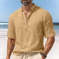 thumbnail image 1 of BRGZLK Men's Cotton Linen Henley Shirts 3/4 Sleeve Solid Color Lightweight Quick-Drying Stylish Casual Button-Down Basic Pullover T Shirt for Daily Wear Summer Vacation Khaki XL, 1 of 7