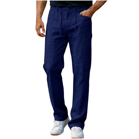 BRGZLK Men's Cotton Linen Pants Casual Breathable Beach Vacation Straight Leg Slacks Lightweight Trousers with Pockets