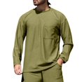 thumbnail image 1 of BRGZLK Men's Cotton Tops Solid Color Long Sleeve Fashion Loose Fit Crewneck Casual T Shirt with Pocket Army Green XXXL, 1 of 4